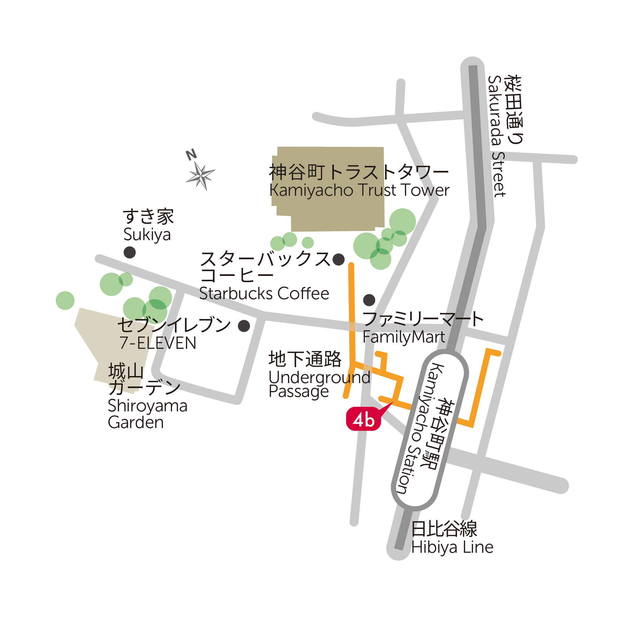 神谷町駅からのアクセス図